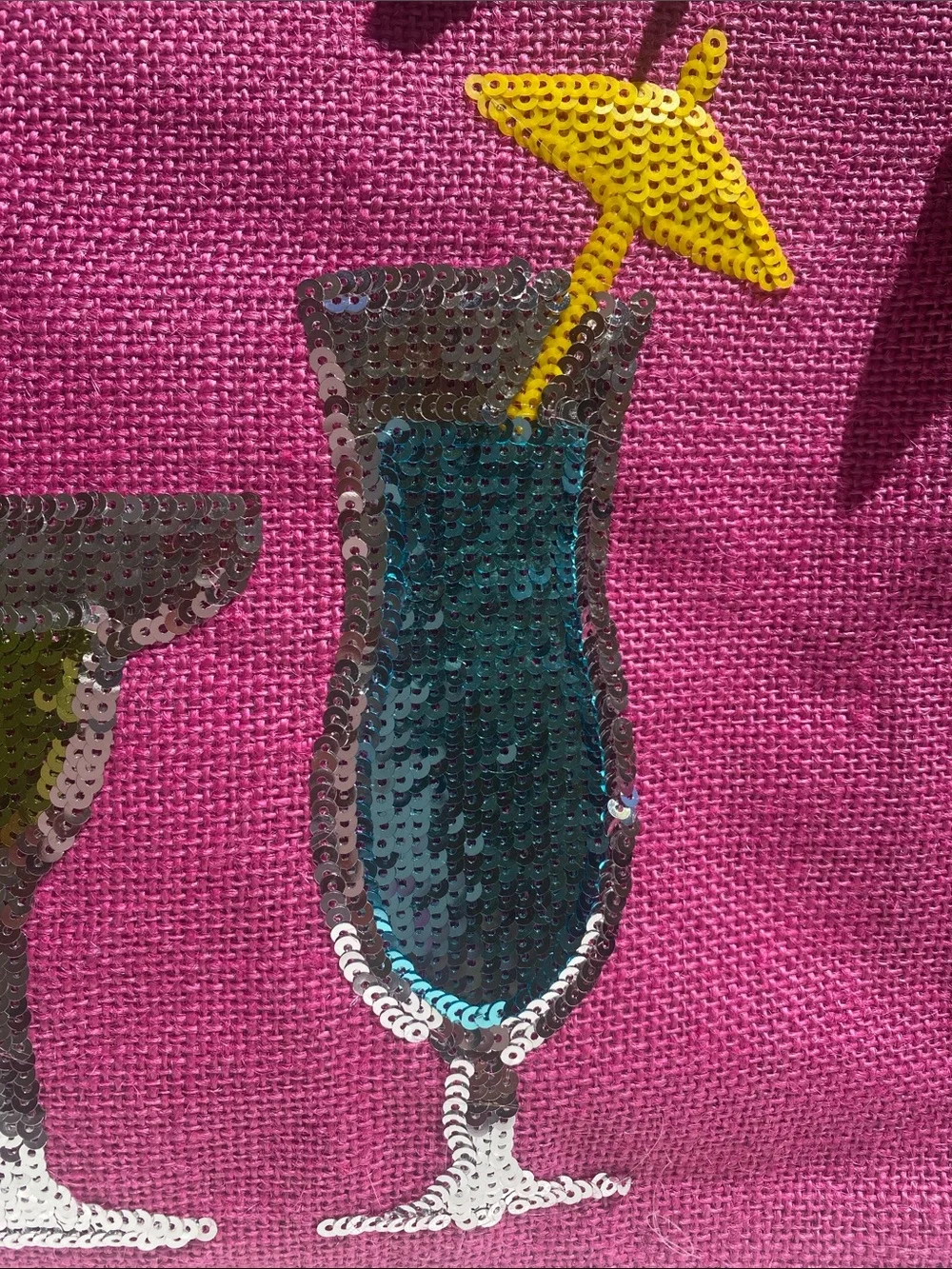 Mud Pie Pink Sequin Cocktail Zip Burlap Pouch